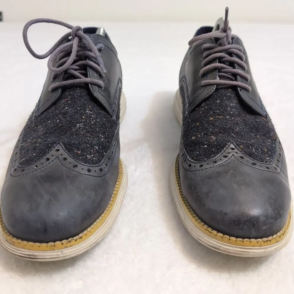Cole Haan C30346 Mens‎ Original Grand Oxfords Wingtip Blue Leather Tweed Sz 10.5